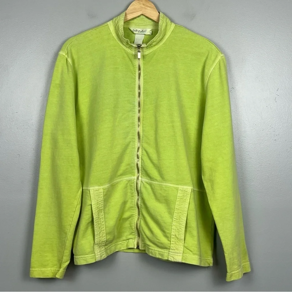 Fresh Priduce lime green mandarin collar zip front lightweight jacket, large.